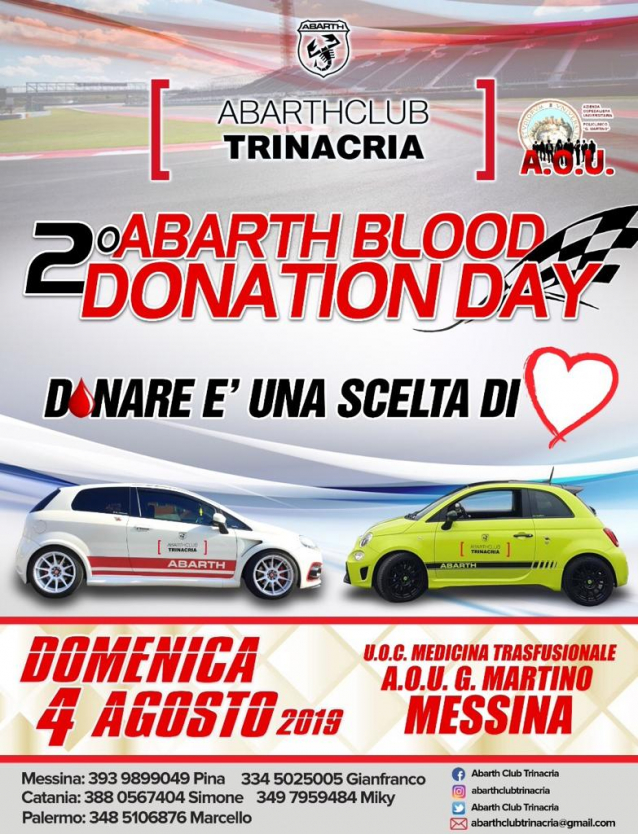 Il 4 agosto a Messina il “2° Abarth Blood donation day: donare è una scelta di cuore”