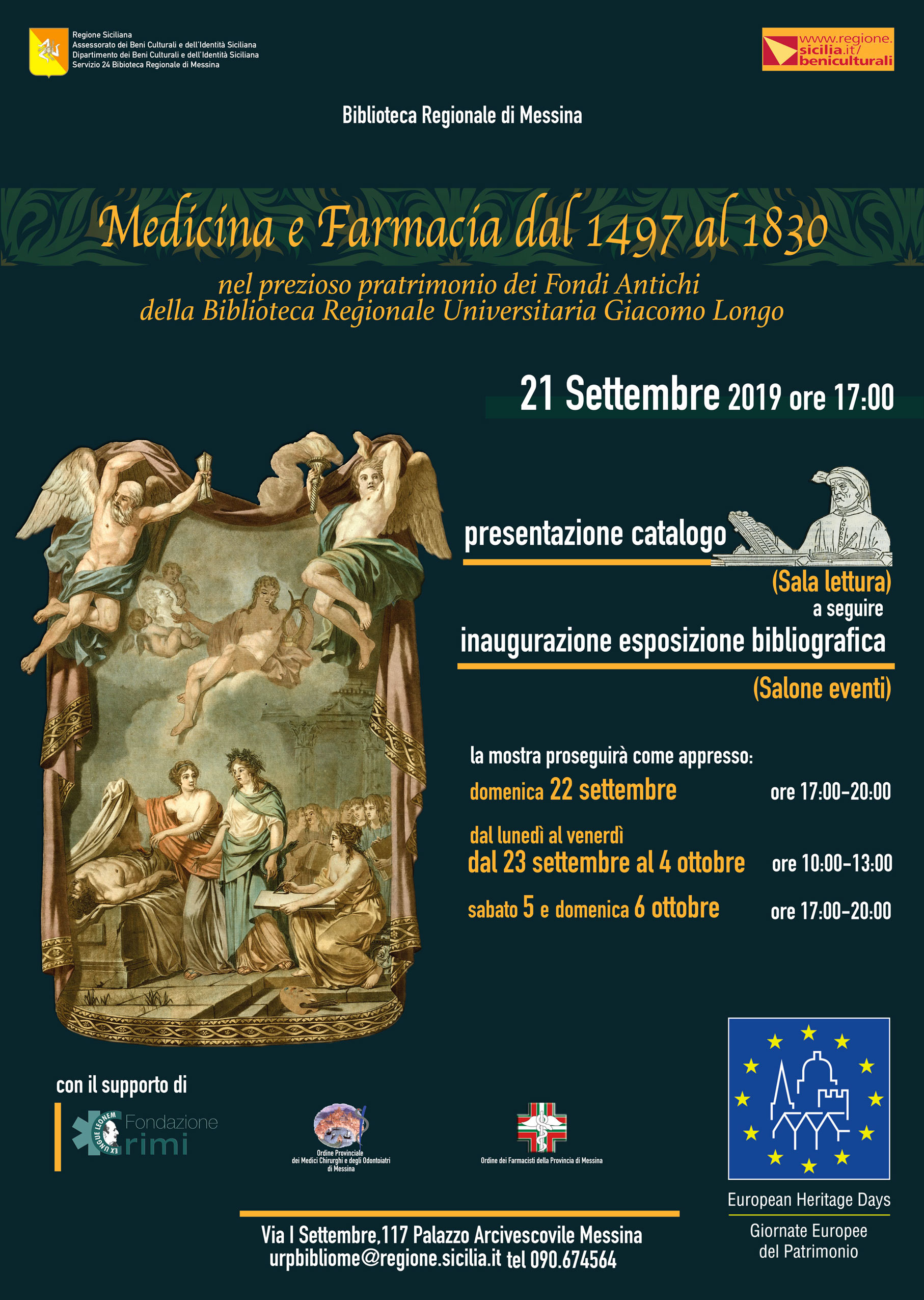 Presentazione del catalogo “Medicina e Farmacia dal 1497 al 1830” il 21 settembre alla Biblioteca Regionale di Messina