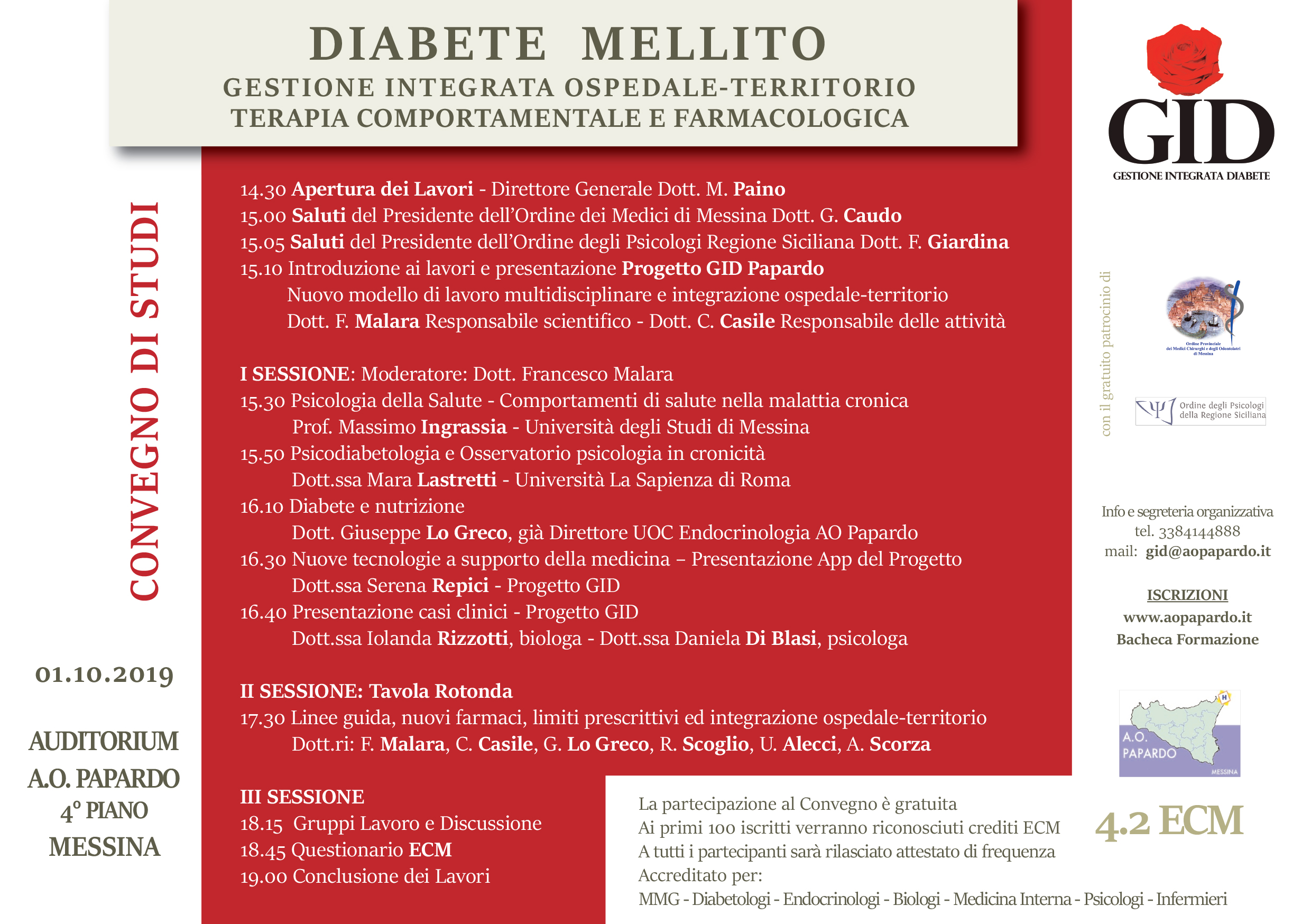 “Diabete mellito” convegno di studi l’1 ottobre all’Auditorium A.O. Papardo