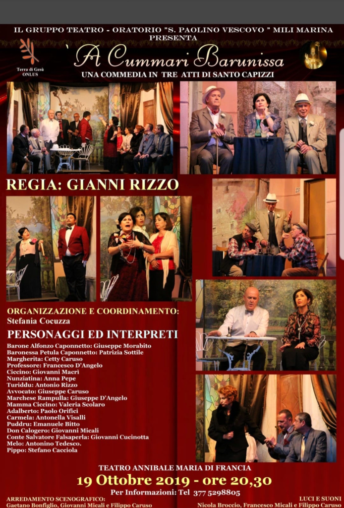 “A Cummari Barunissa” commedia al Teatro Annibale il 19 ottobre per Terra di Gesù Onlus