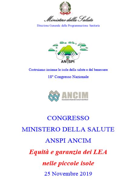 Convegno “Equità e garanzia dei LEA nelle piccole isole” il 25 novembre a Roma sala auditorium Ministero della Salute