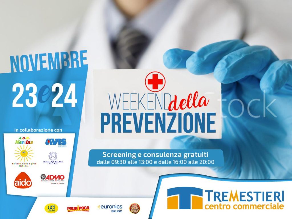 Il 23 e 24 novembre “Week end della prevenzione” al Centro commerciale di Tremestieri. Saranno premiati l’Ordine dei medici e l’Ammi Messina