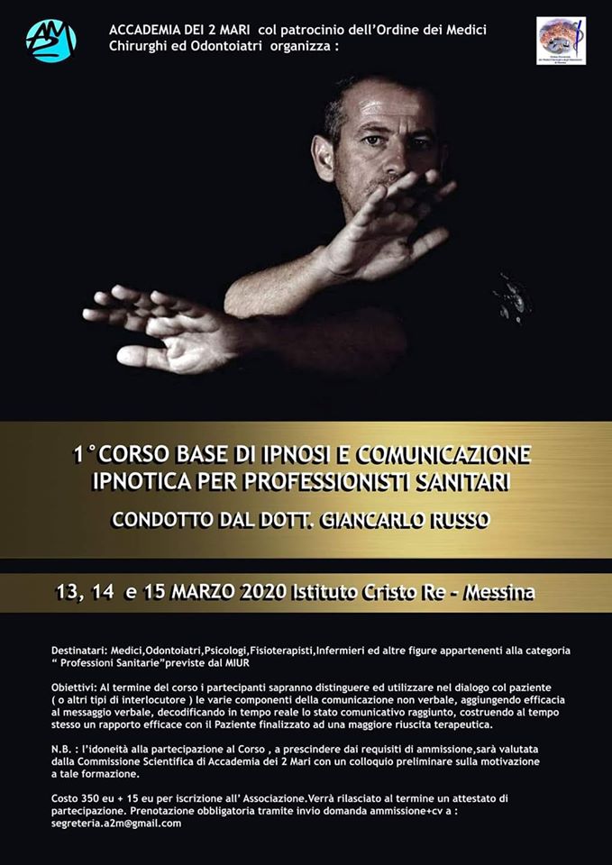 “Primo corso base di ipnosi e comunicazione ipnotica per professionisti sanitari” il 13, 14 e 15 marzo a Cristo Re