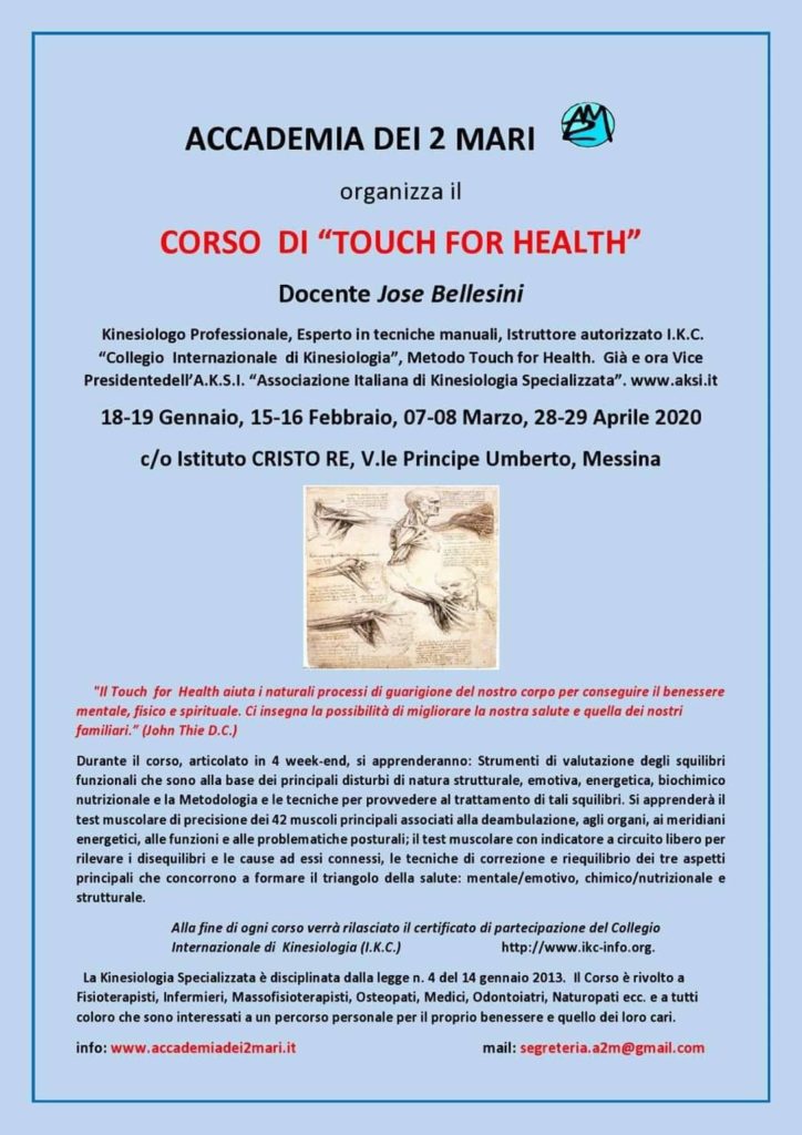 Corso TFH, al via il 18 gennaio il primo weekend dedicato a postura, stress e intolleranze con il prof. Jose Bellasini