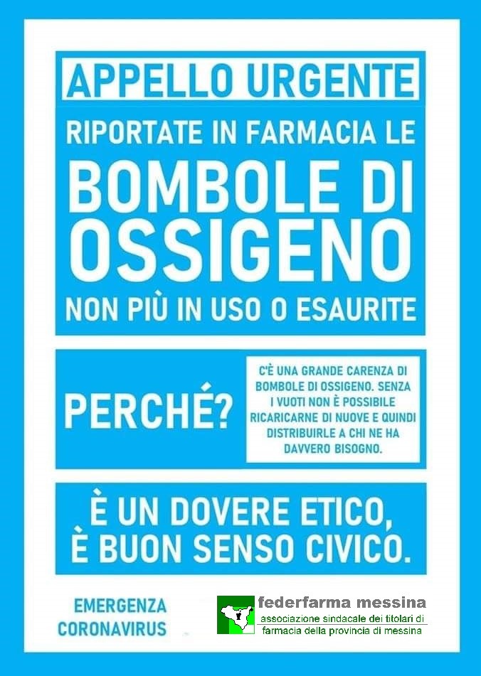 Misure per la gestione dell’emergenza epidemiologica da Covid-19 – Gestione dell’Ossigeno sul territorio