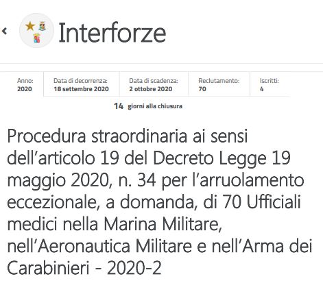Concorso arruolamento eccezionale, a domanda, per 30 ufficiali medici del corpo sanitario aeronautico dell’aeronautica militare. Scadenza 2 ottobre