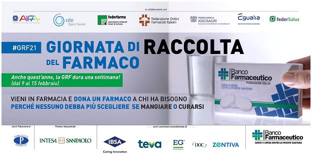 Dal 9 al 15 febbraio la Giornata di Raccolta del Farmaco promossa dalla Fondazione Banco Farmaceutico Onlus