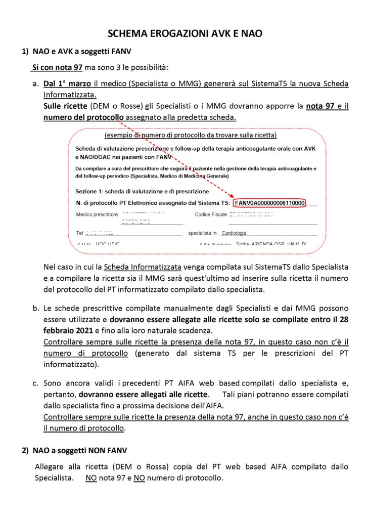 Federfarma: schede prescrizione farmaci AVK e NAO