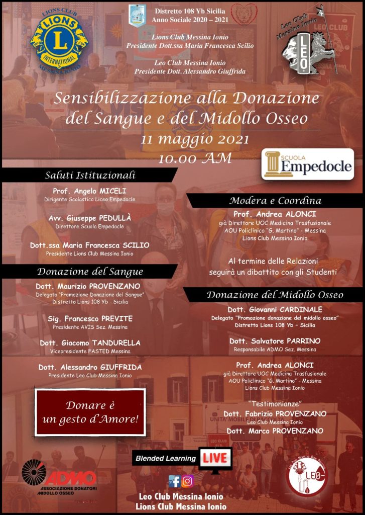 Domani 11 maggio, evento online “Sensibilizzazione alla Donazione del Sangue e del Midollo Osseo”