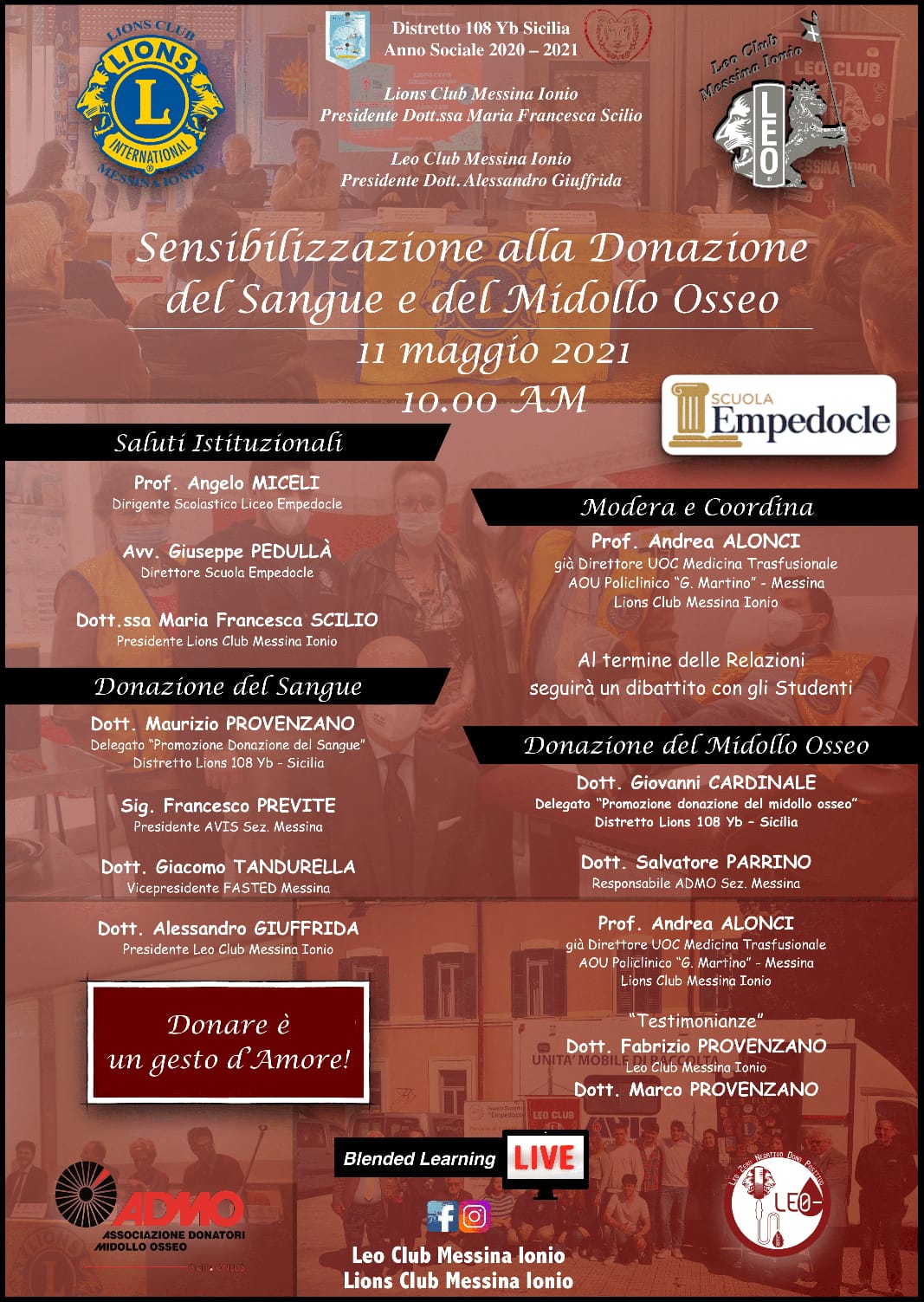 Domani 11 maggio, evento online “Sensibilizzazione alla Donazione del Sangue e del Midollo Osseo”