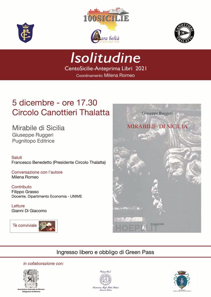 “Isolitudine” il 5 dicembre al Circolo Canottieri Thalatta con il volume Mirabile di Sicilia