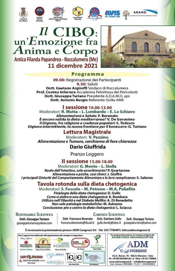 L’11 dicembre l’evento “Il cibo: un’emozione fra anima e corpo” nell’Antica Filanda Papandrea a Roccalumera