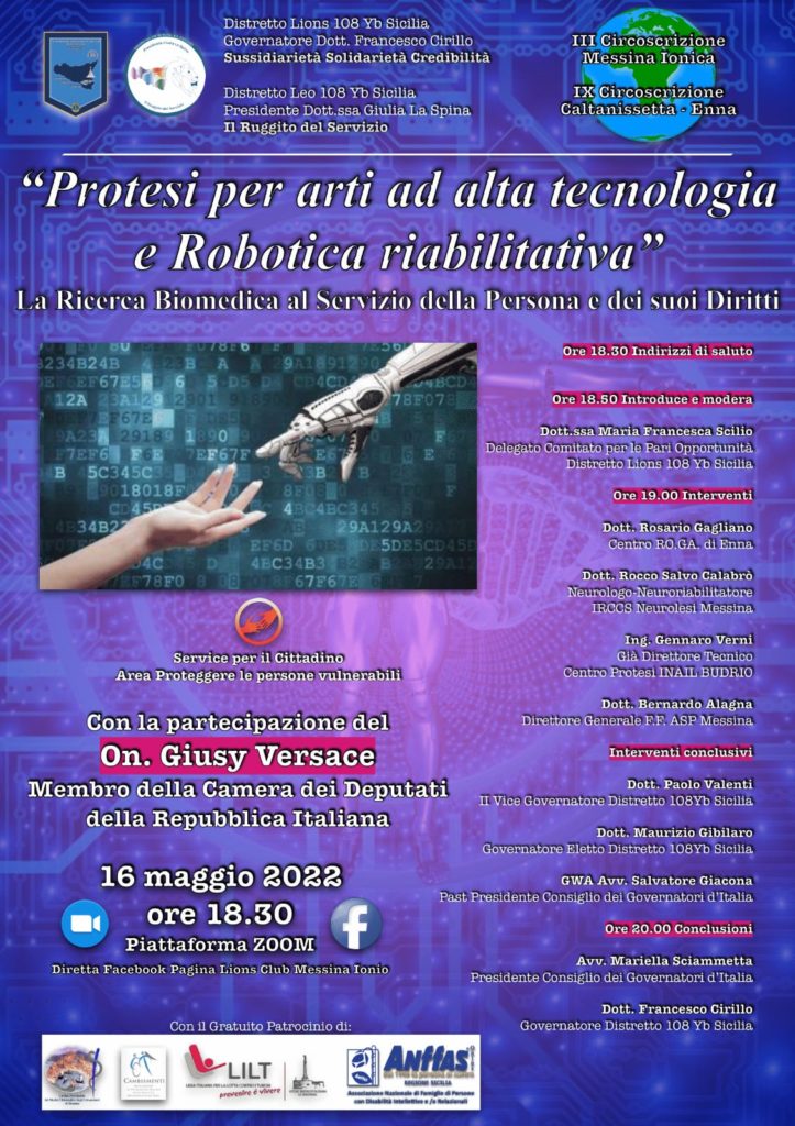 Il 16 maggio ore 18.30 collegamento webinar per l’evento patrocinato dall’Ordine “Protesi per arti ad alta tecnologia e robotica riabilitativa. La ricerca biomedica al SERVIZIO della persona e dei suoi diritti”