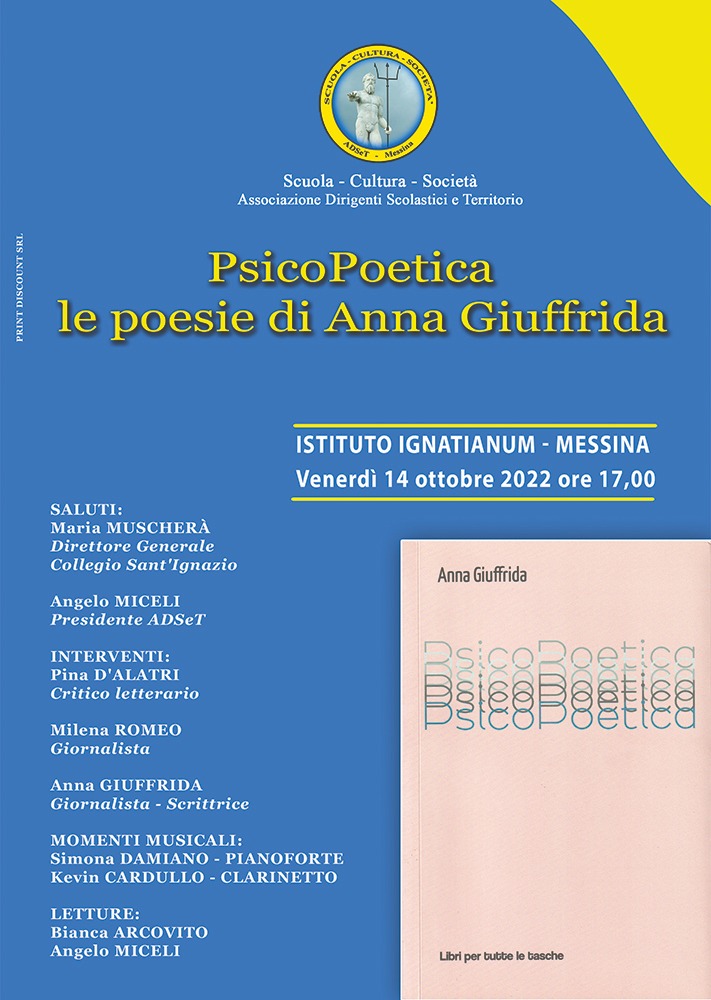 Il 14 ottobre l’evento “PsicoPoetica le poesie di Anna Giuffrida” all’Istituto Ignatianum di Messina