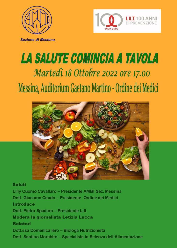 Il 18 ottobre l’evento “La salute comincia a tavola” all’Auditorium G. Martino di Messina