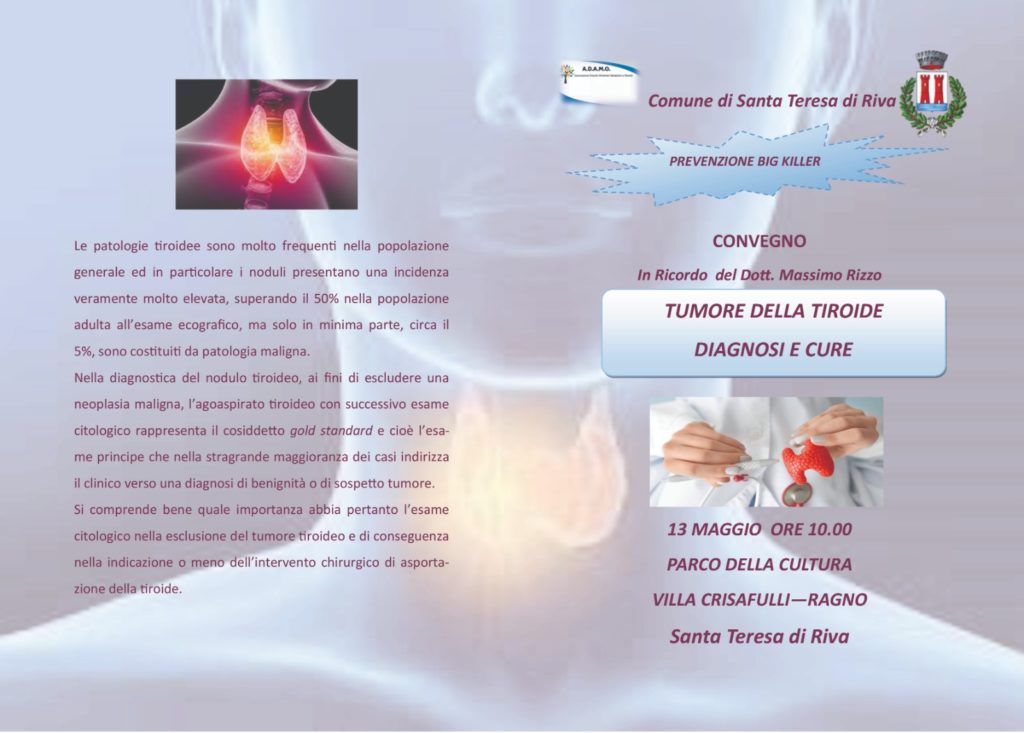 Il 13 maggio convegno “Tumore della tiroide diagnosi e cure”