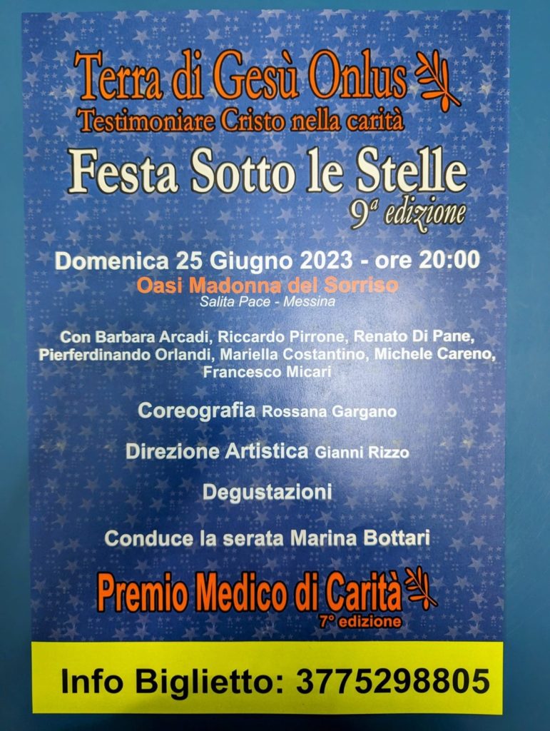 Il 25 giugno nona edizione di “Festa Sotto le Stelle” all’Oasi Madonna del sorriso di Messina