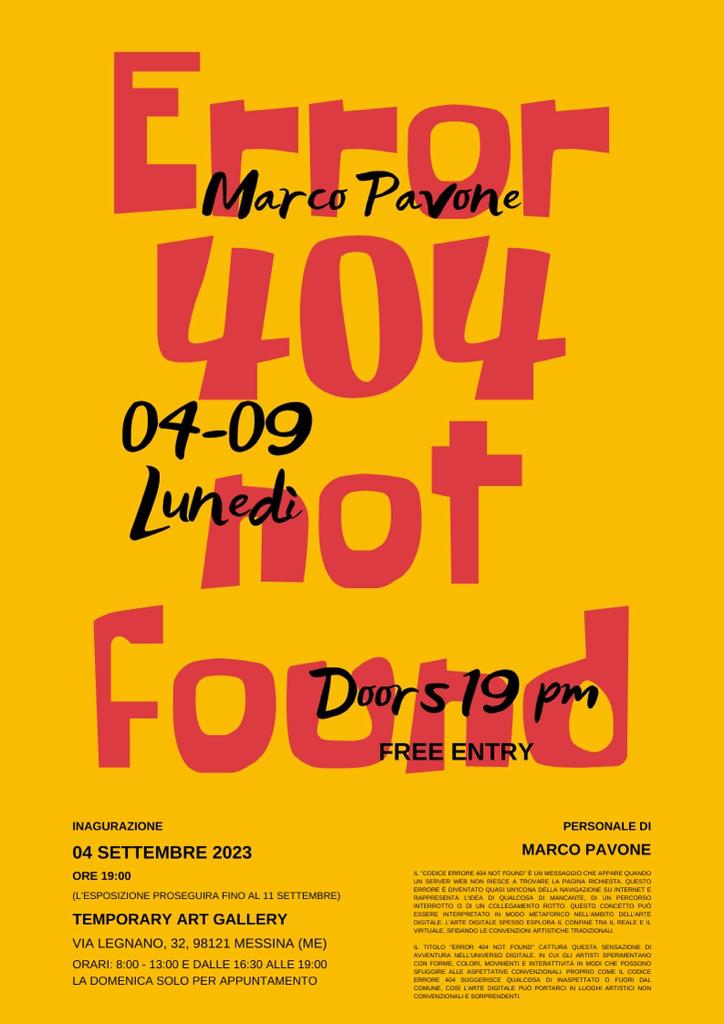Mostra Personale di Marco Pavone: “Error 404: Not Found”