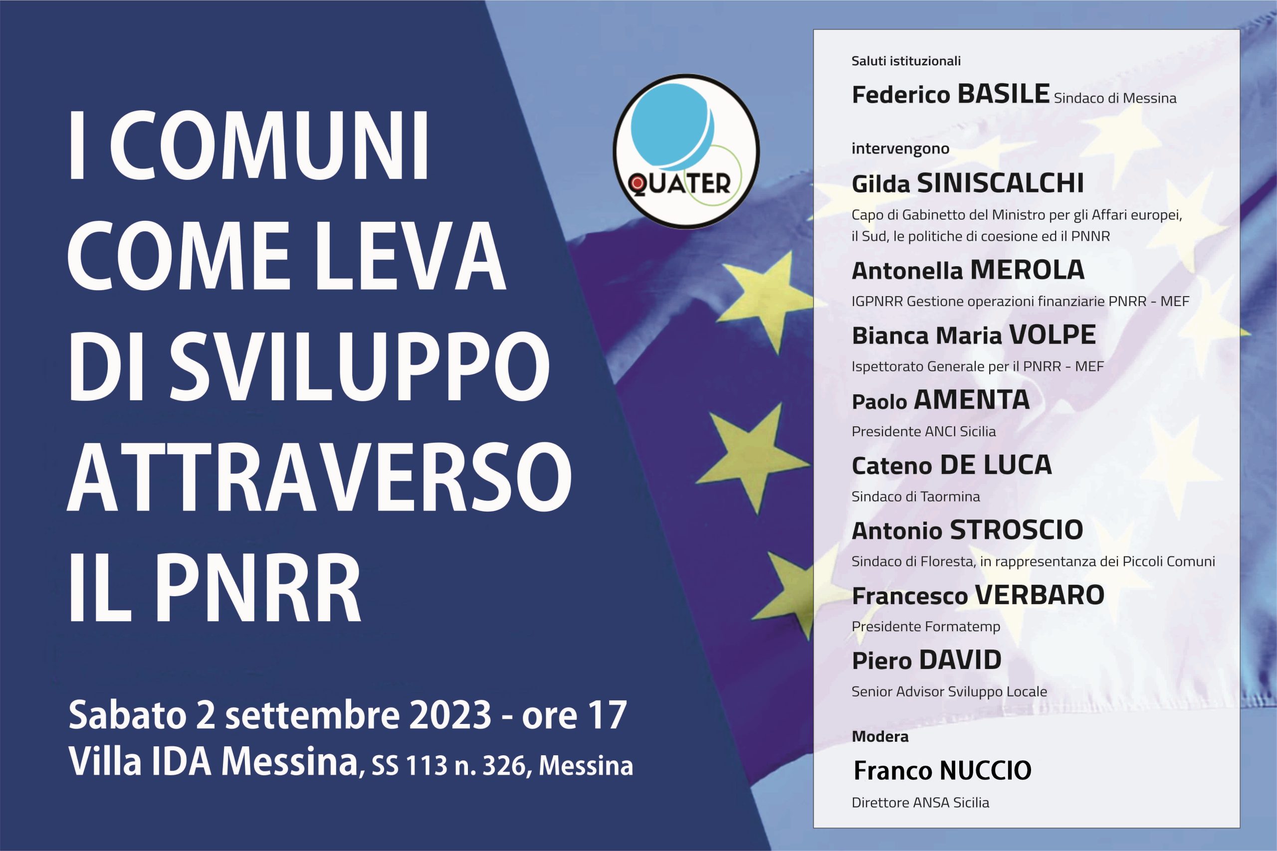 Pnrr: convegno interessante sulle possibilità di sviluppo del territorio siciliano attraverso i fondi del Piano Nazionale di Ripresa e Resilienza sabato 2 settembre a Villa Ida a Messina