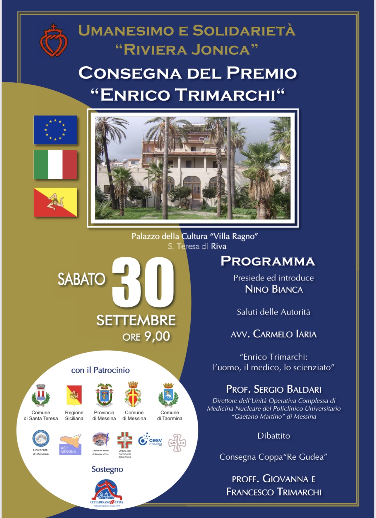Sabato 30 a Santa Teresa di Riva la consegna del Premio Enrico Trimarchi