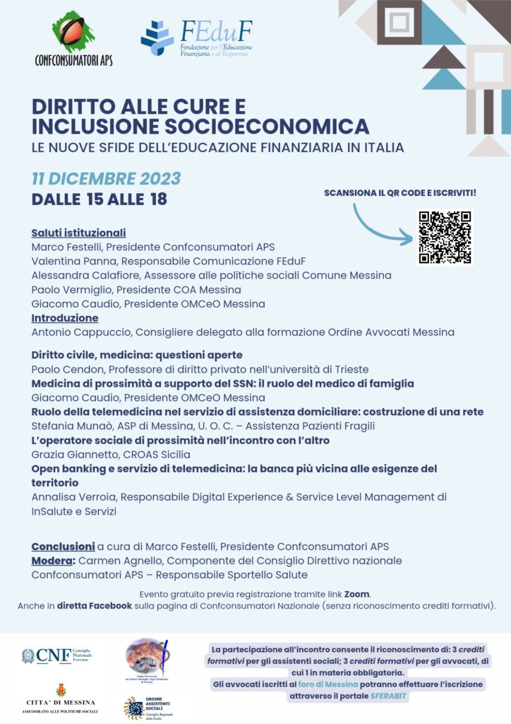 L’11 dicembre il webinar “Diritto alle cure e inclusione socioeconomica” 2023 patrocinato dall’Ordine