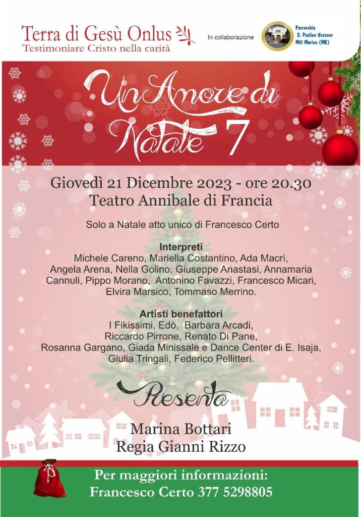 Il 21 dicembre “Un amore di Natale” al Teatro Annibale Maria di Francia