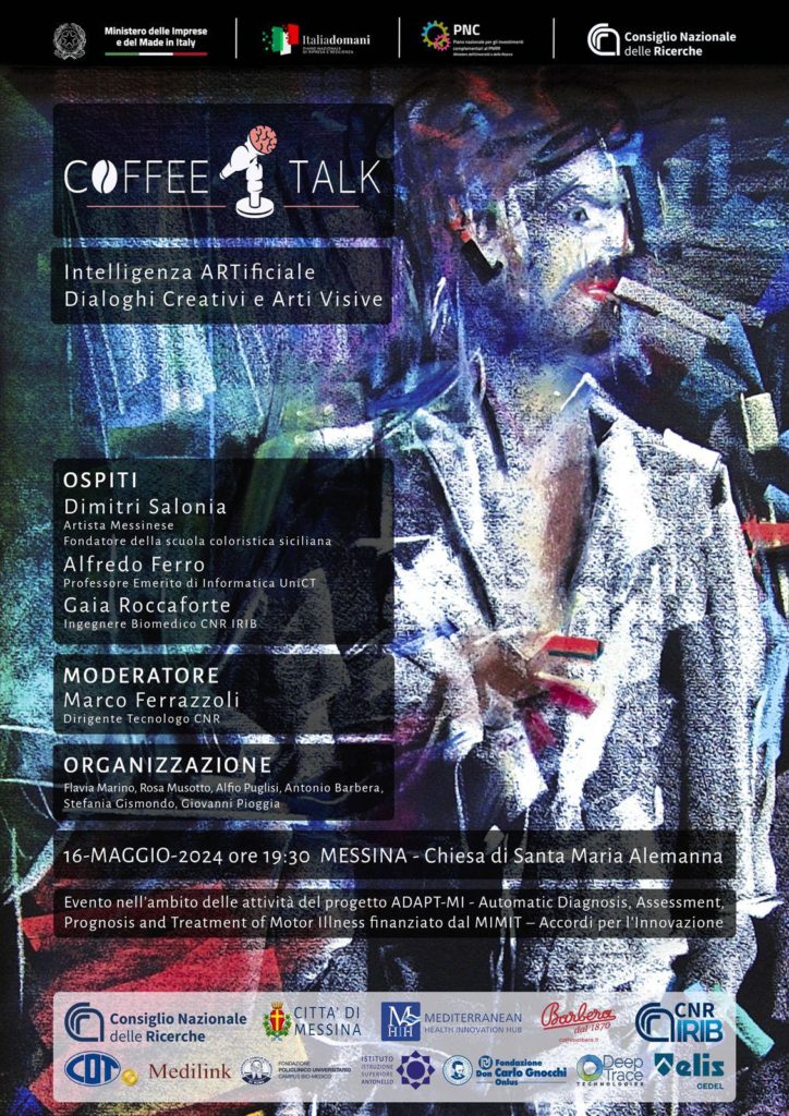Intelligenza artificiale con il pennello. Al Coffe Talk di Messina la sfida per la prima volta in Sicilia, fra dialoghi creativi ed espressioni di arti visive, tra il noto artista Dimitri Salonia e l’intelligenza artificiale generativa giovedì nella Chiesa di Santa Maria Alemanna