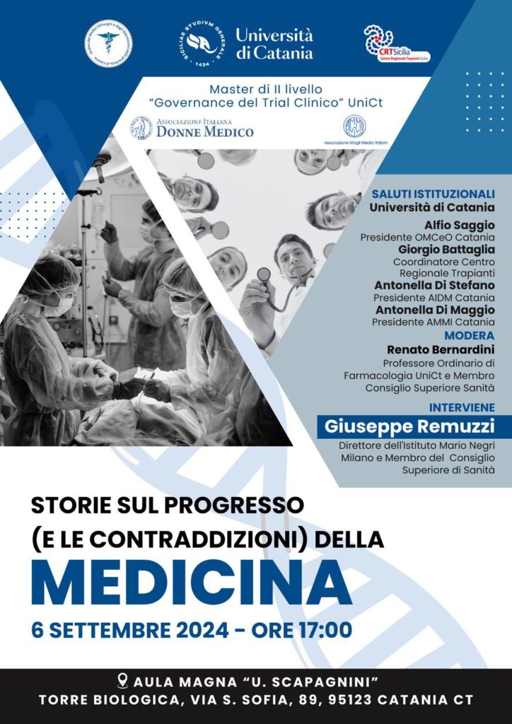 Ordine dei Medici di Catania, “Storie sul progresso e le contraddizioni della medicina”: venerdì 6 settembre l’evento  alla Torre Biologica con Giuseppe Remuzzi