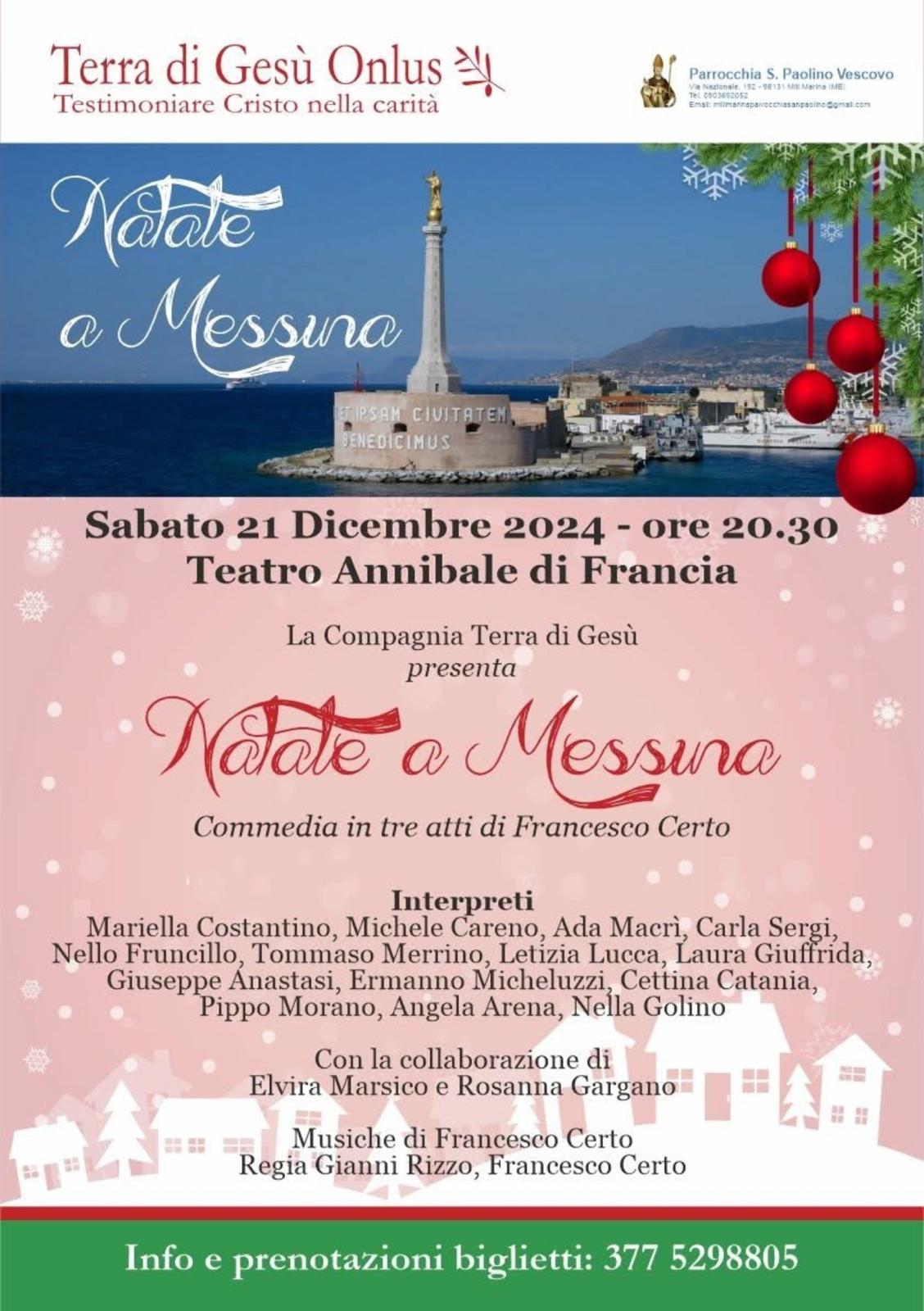 Il 21 dicembre Terra di Gesù Onlus organizza l’evento “Natale a Messina” al Teatro Annibale Maria di Francia