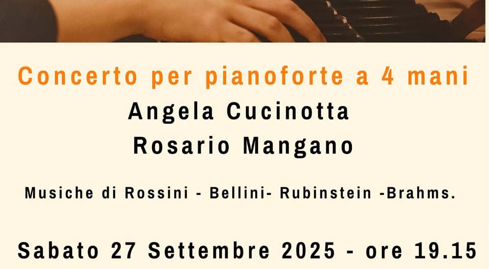 Sabato 27 settembre Concerto per pianoforte a 4 mani