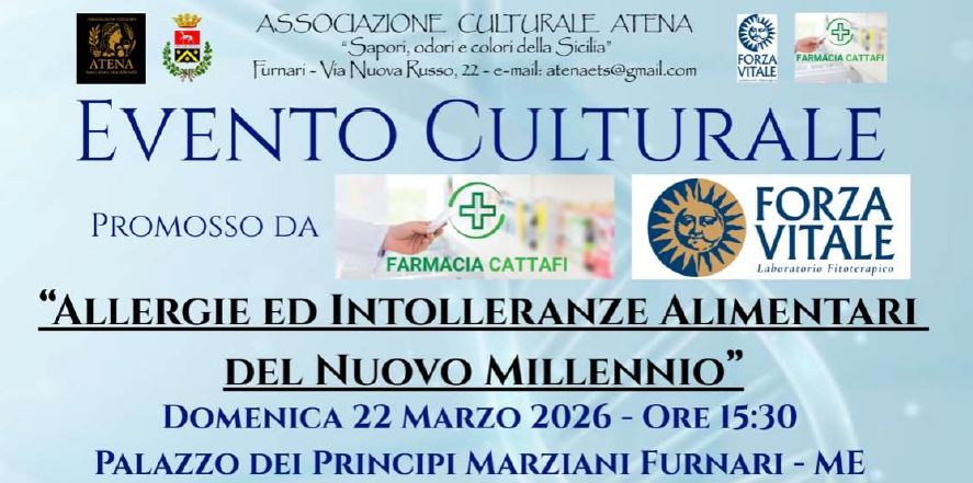 Il 22 marzo evento “Allergie ed intolleranze alimentari del nuovo millennio” al Palazzo dei Principi dei Marziani a Furnari (Me)