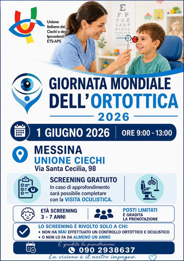 Salute: UICI MESSINA, 1° giugno ‘La giornata mondiale dell’ortottica’