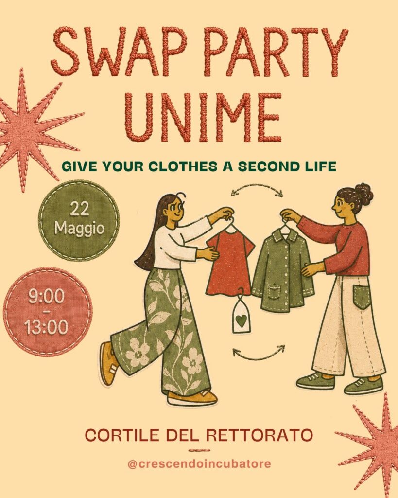 Venerdì 22 maggio al cortile del Rettorato lo “Swap party”, la giornata del baratto di capi di abbigliamento, con l’obiettivo di promuovere la cultura del riuso e contro il consumo fast fashion
