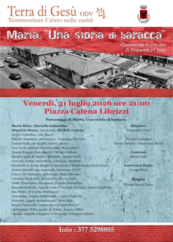 Oggi nuovo appuntamento con il teatro impegnato e solidale promosso da Terra di Gesù Onlus