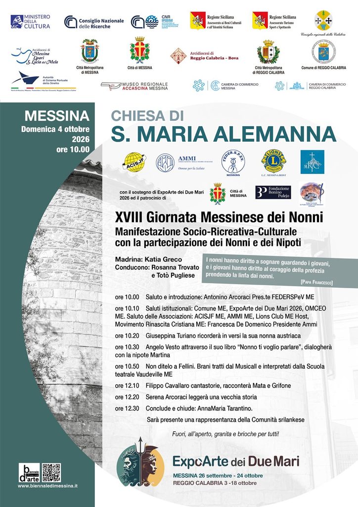 Il 4 ottobre XVIII Giornata Messinese dei Nonni alla Chiesa S. Maria Alemanna