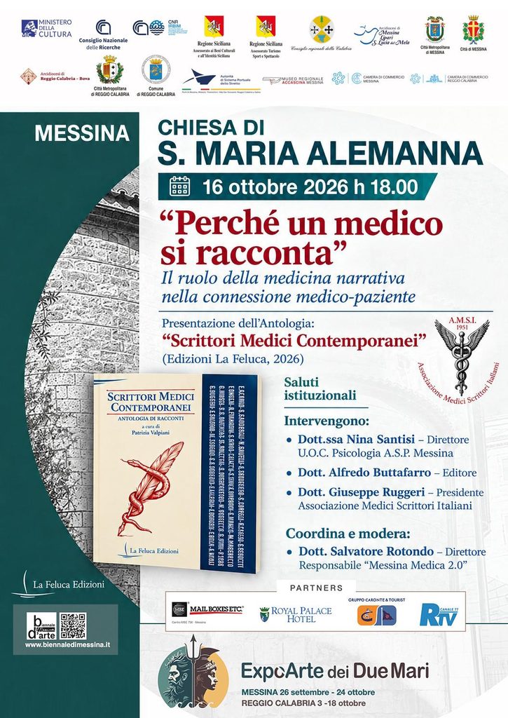 Venerdì 16 ottobre “Perchè un medico si racconta”: alla Chiesa Santa Maria Alemanna la presentazione dell’antologia Scrittori Medici Contemporanei